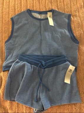 Blue Sleeveless Sweat Top & Shorts Set